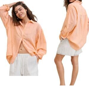 NEW Aerie Seersucker Peach Coverup Oversized Textured Button Down Size Medium
